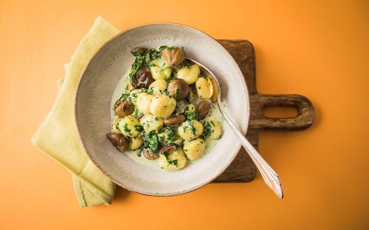 Gnocchi mit Maronen Spinat und Mascapone