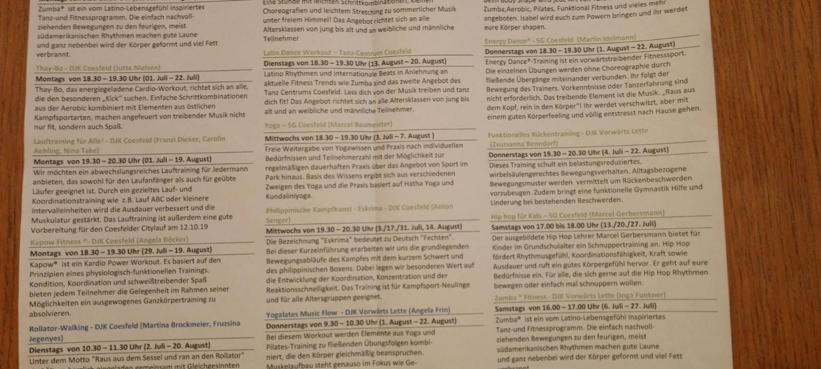 Programm für Sport im Park in Coesfeld steht