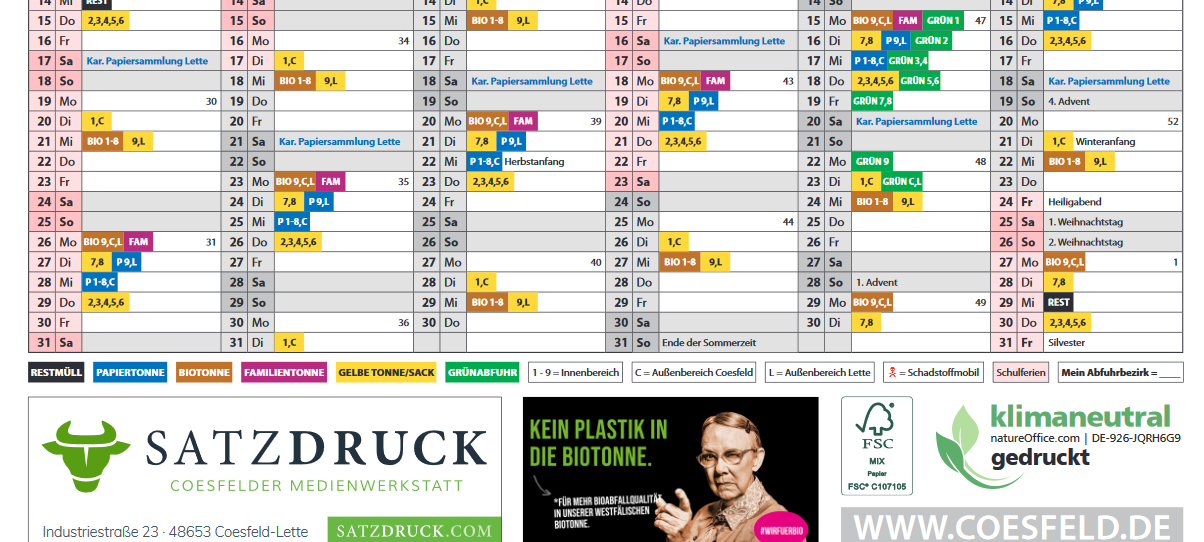 LETTE/COESFELD: Warten auf den Abfuhrkalender